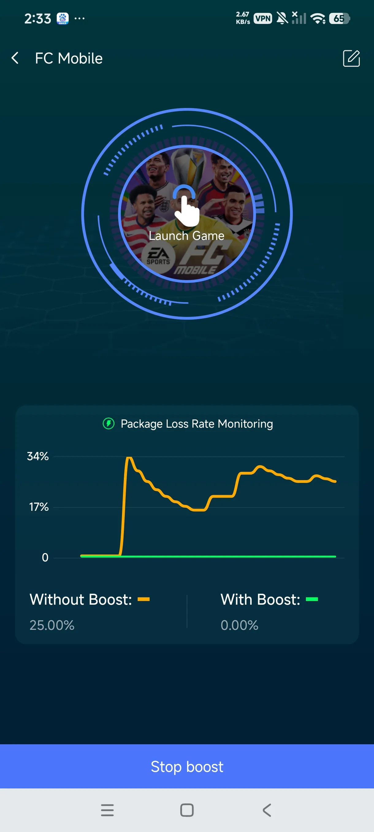 One-click boost button on the right of FC Mobile