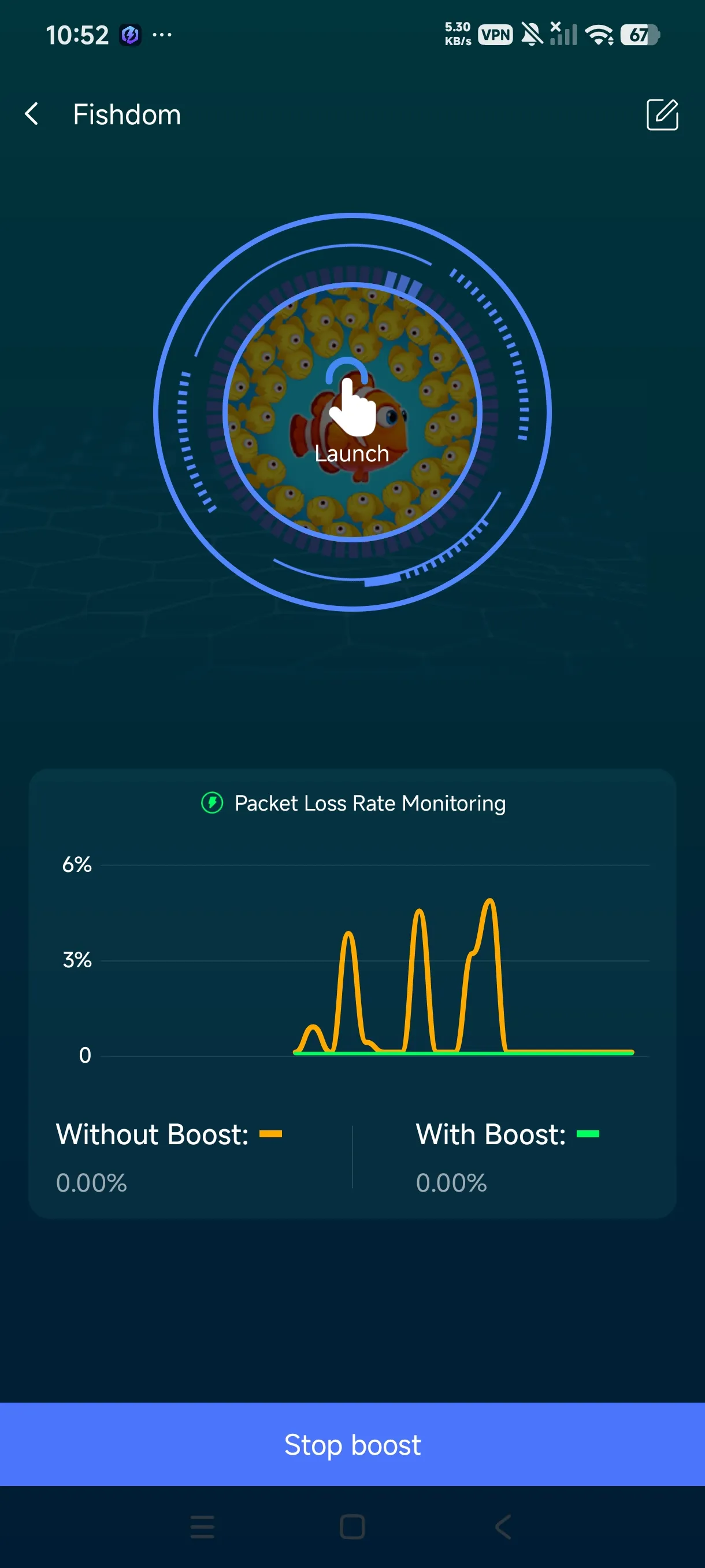 One-click boost button on the right of Fishdom